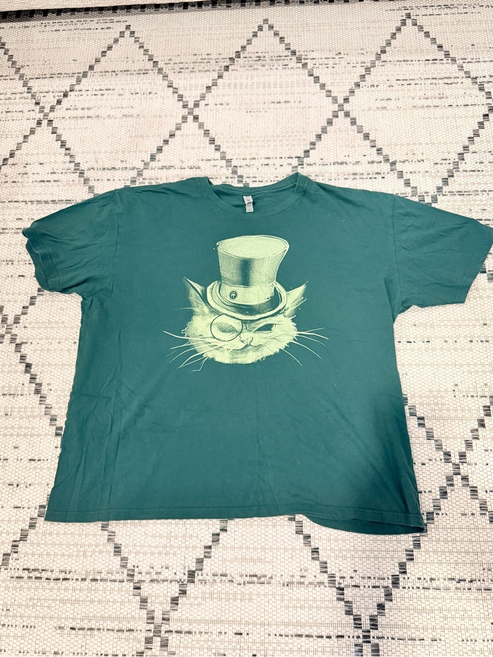 Next Level Apparel Teal Tee with Lime Cat Top Hat Graphic